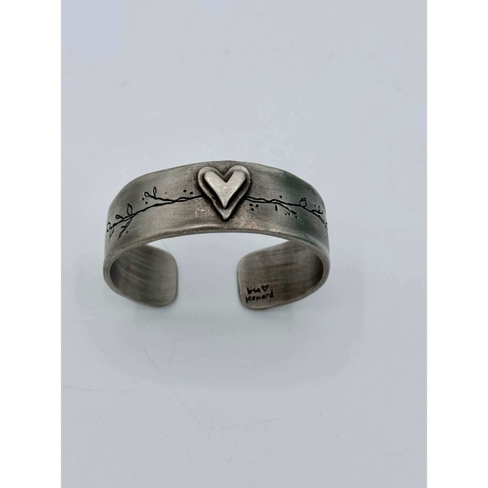 Lisa Leonard Heart Vine Cuff Bracelet Antiqued Silver Tone Artisan Hand Stamped